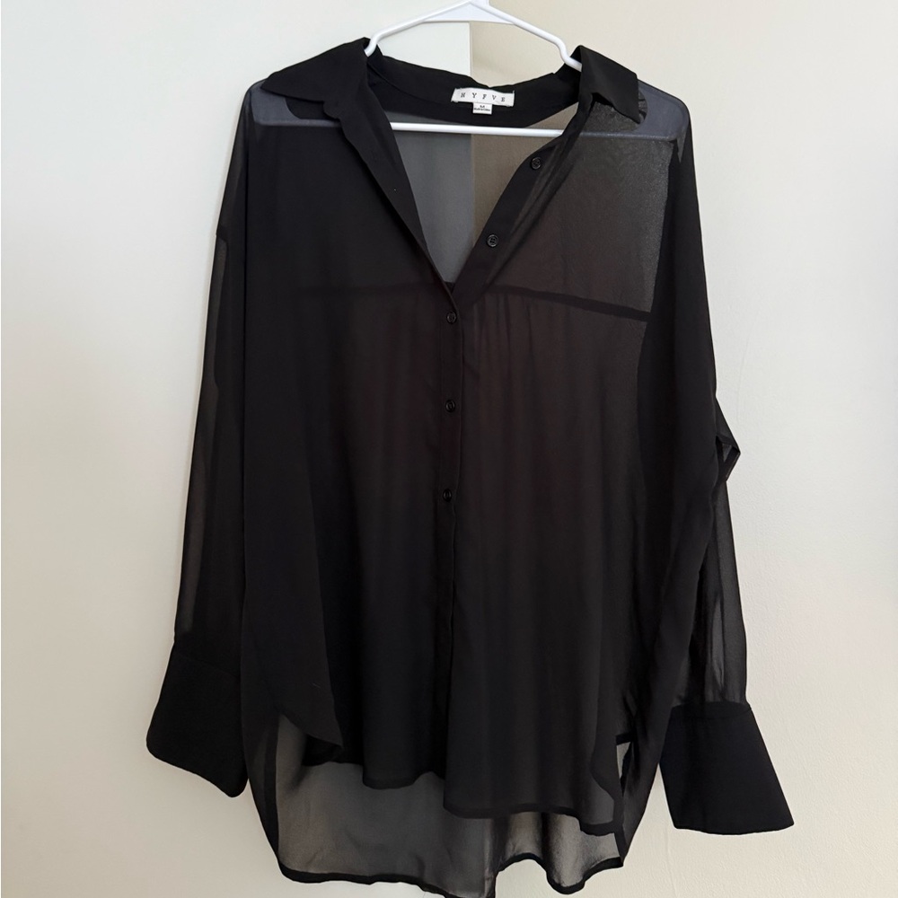 HYFVE Black Sheer Button Down Shirt